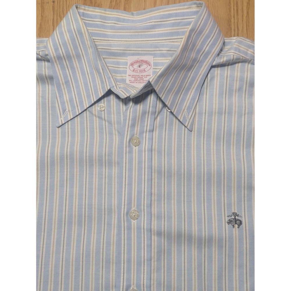 Brooks Brothers Mens Traditional Fit Non-Iron Supima Cotton Striped Blue Large